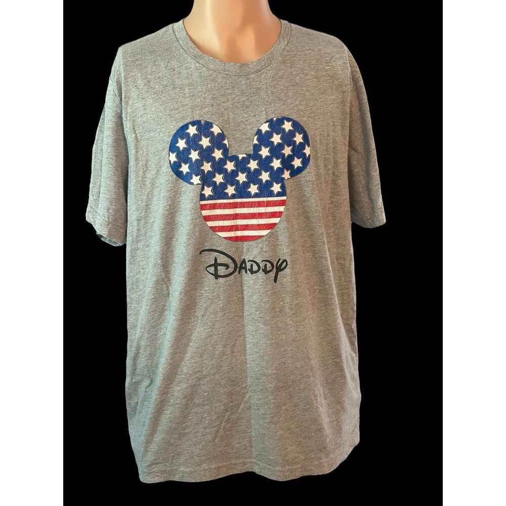 Disney Daddy Mickey Mouse Head USA American Flag Patriotic Tee Shirt Size XL